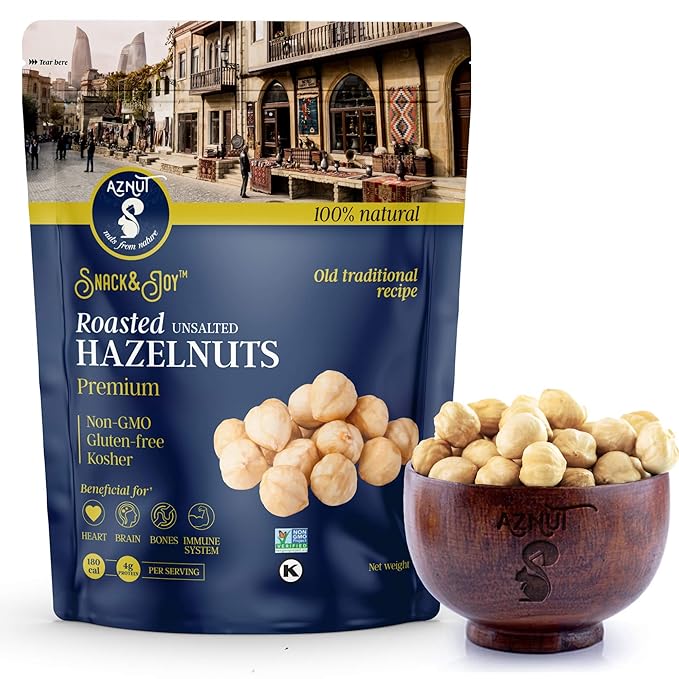 AZNUT Roasted Unsalted Hazelnuts 5 LB, Premium Quality 100% Natural Non-GMO Project Certified