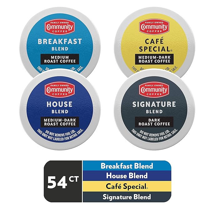 Community Coffee Variety Pack 54 Count Coffee Pods, Medium Dark Roast, Compatible with Keurig 2.0