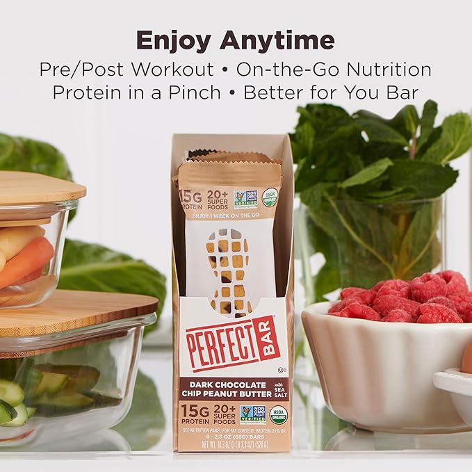 Perfect Bar, Dark Chocolate Chip Peanut Butter Protein Bar, High Protein, Organic, Gluten Free, Soy