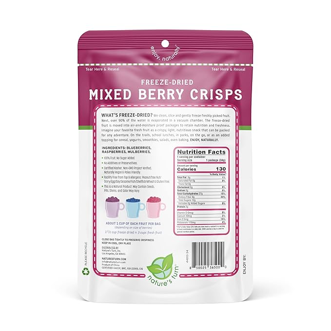 Nature???Turn Freeze-Dried Fruit Snacks, Mixed Berry Crisps, Pack of 2 (1.2 oz Each)