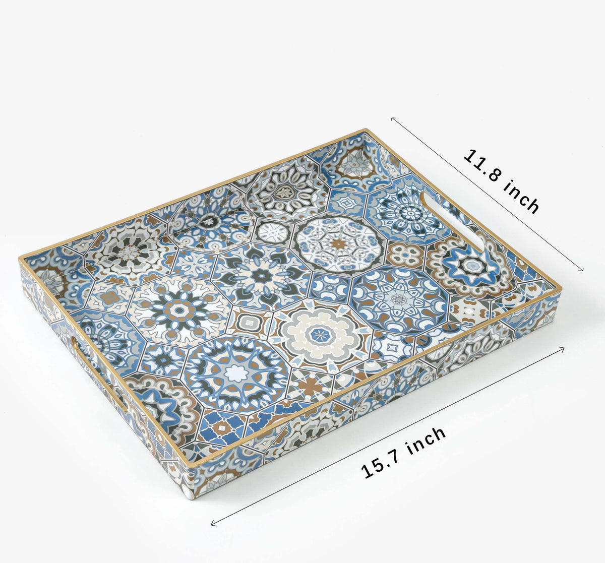 AGIOTA Boho Coffee Table Trays Serving Tray with Handles Large Tray for Ottoman Modern Decorative