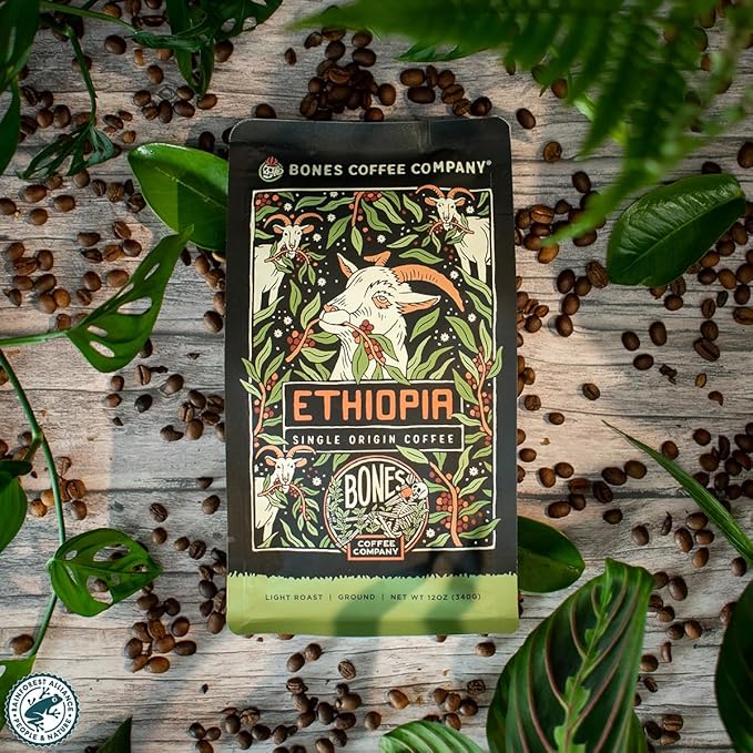 Bones Coffee Company Ethiopia Single-Origin, Citrus, Floral and Berries Notes, Ground Coffee Beans