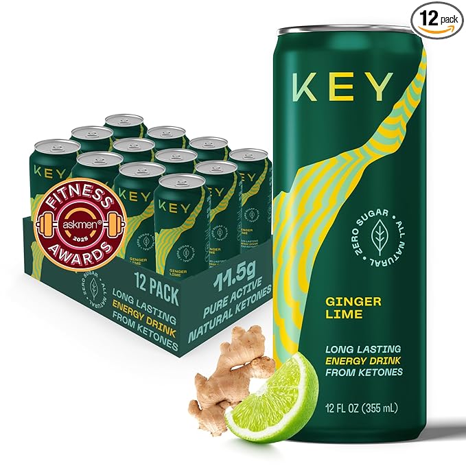 KEY Ketone Energy Drink : Sugar Free, 80mg Low Caffeine, All Natural, 11.5g Ketones, Long Lasting