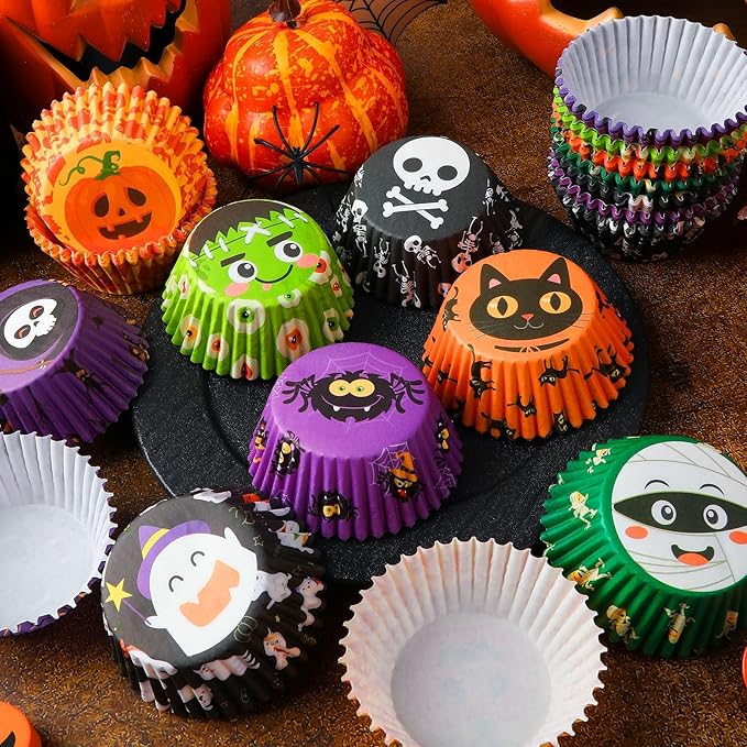 SANNIX 450pcs Halloween Cupcake Liners, Ghost Pumpkin Spider Baking Cups Cupcake Wrappers Paper