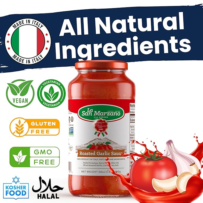 La San Marzano Roasted Garlic Sauce, 24 oz, Pasta Sauce Made in Italy, All Purpose Tomato Premium