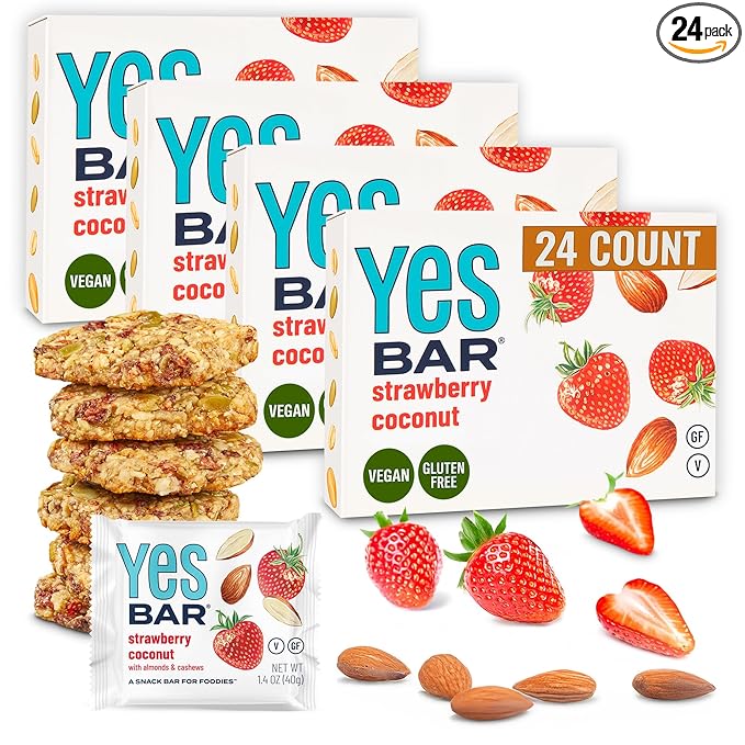 The YES Bar ??Strawberry Coconut ??Plant Based Protein, Decadent Snack Bar ??Vegan, Paleo, Gluten