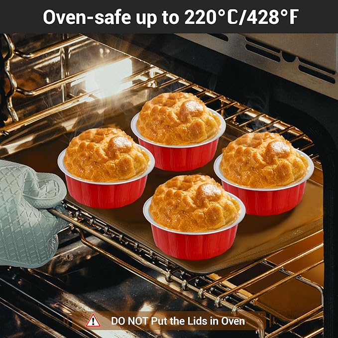 EUSOAR Cake Containers with Lids, 25pcs 9oz Red Disposable Ramekins, Muffin Liners for Baking