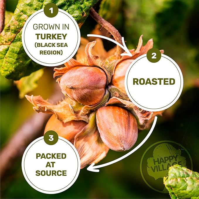 Happy Village Organic Roasted Hazelnuts, 16 OZ Resealable Bag, Roasted and Unsalted, USDA Organic