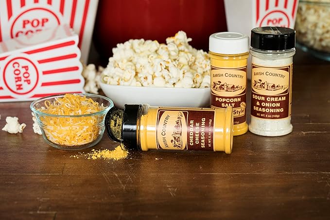 Amish Country Popcorn | Seasoning Variety Pack | 5.5 oz BallPark Style ButterSalt - 4.7 oz Cheddar