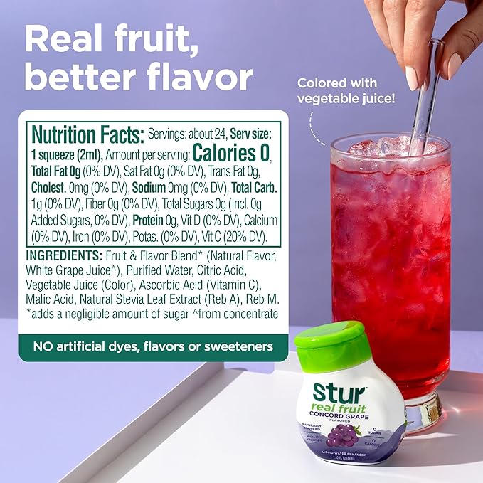 Stur Liquid Water Enhancer | Concord Grape | Naturally Sweetened | High in Vitamin C & Antioxidants
