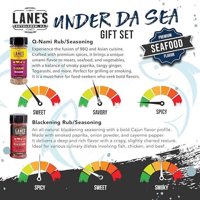 Lane's Under Da Sea Gift Set, All-Natural 4 Rubs Gift Set of Blackened Seasoning, Honey Sriracha