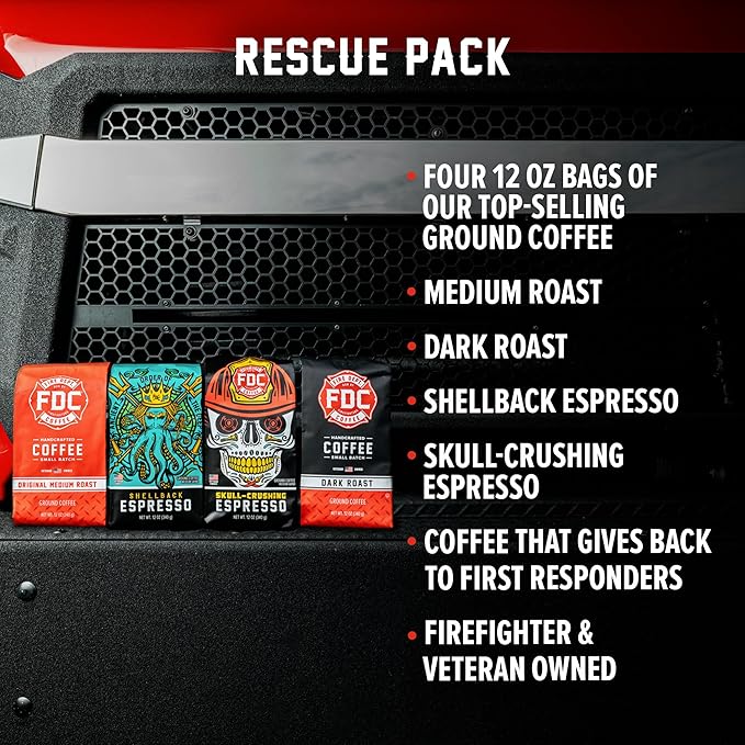 Fire Department Coffee - Gives Back to Firefighters - Rescue Variety Pack - Ground Coffee - Medium