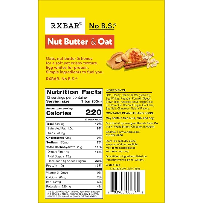 RXBAR Nut Butter and Oat Protein Bars, Protein Snacks, Snack Bars, Honey Cinnamon Peanut Butter