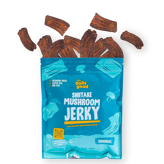 The Daily Good Mushroom Jerky - Single-Pack Snacks, Yummy High-Fiber Mushroom Snack, Meatless &