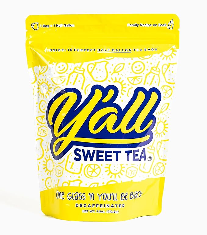 Y'all Sweet Tea - Decaf Iced Tea Bags Half Gallon Size in 7.5 Gallons Per Pack Quick Brew Authentic