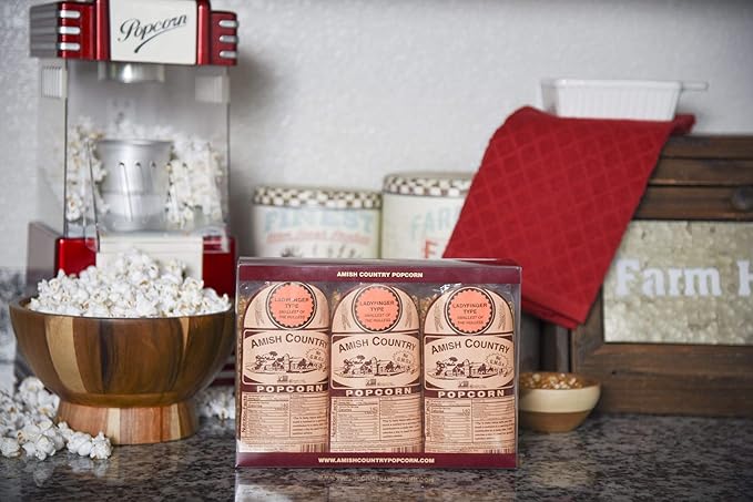 Amish Country Popcorn | 3 (1 Lb Bags) Ladyfinger Kernels Gift Set | Old Fashioned, Non-GMO and
