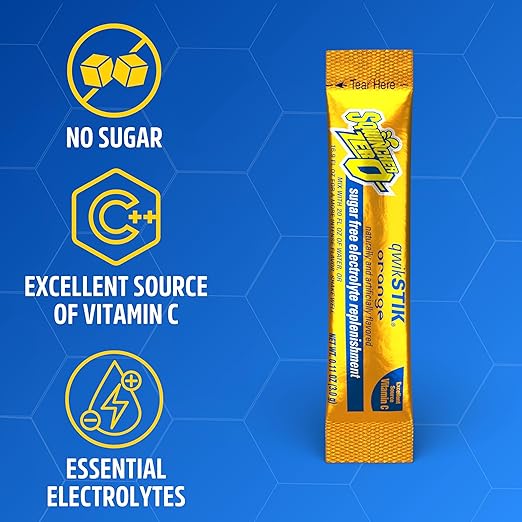 Sqwincher Zero Qwik Stik, Orange, Sugar Free, Low Calorie, Low Sodium Electrolyte Powder Hydration