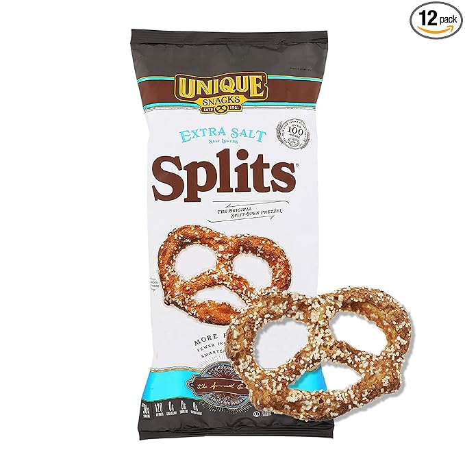 Unique Snacks Extra Salt Splits Pretzels, Original Split-Open Pretzels, Delicious Homestyle Baked