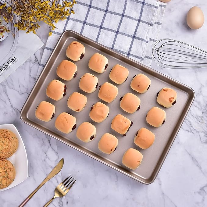 13-Inch Baking Sheet Pan, Non-Stick Carbon Steel Meat Bread Jelly Roll Pizzas Pastries Rimmed