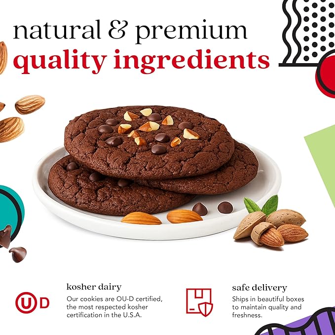 David's Cookies Fresh Baked Decadent Jumbo Almond Gourmet Cookies – 2lb Gift Basket Tin with 8