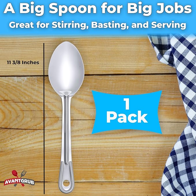 Super Strong, Ergonomic 11 in Serving Spoon 1 Pk. Big, Solid Stainless Steel Spoons for Cooking