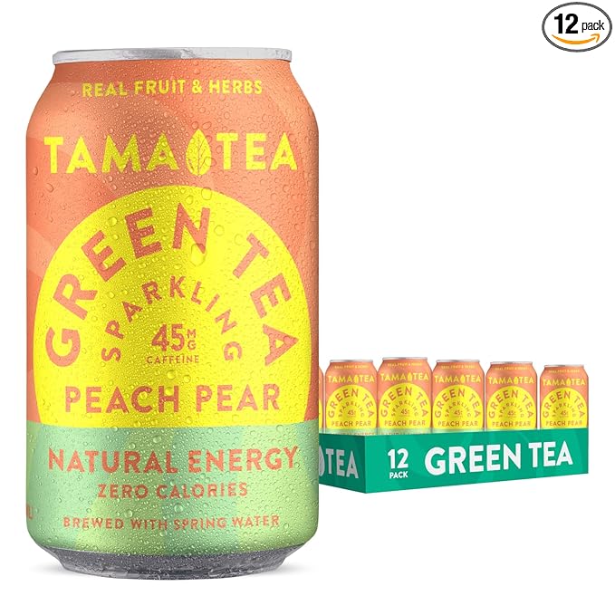Tama Tea Sugar-Free Sparkling Green Tea, Peach Pear – Organic & Naturally Energizing – Zero