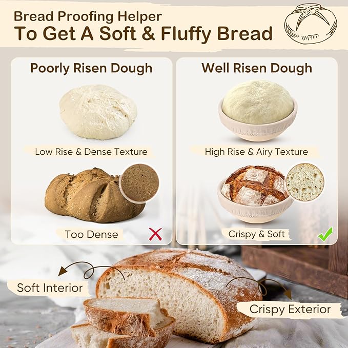 TeamFar Bread Proofing Basket Set of 2, Sourdough Bread Baking Supplies, 9 Inch Round Proofing