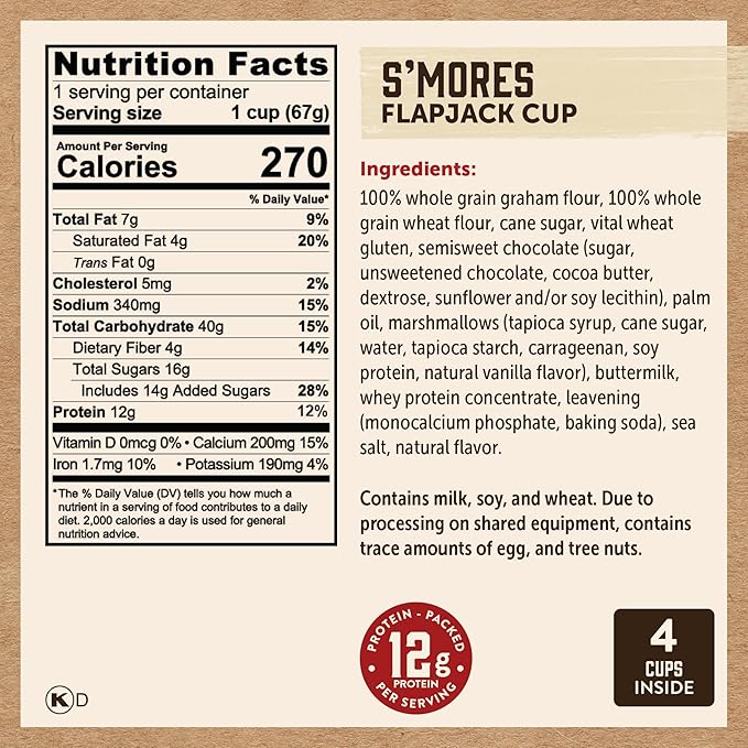 Kodiak Cakes Protein Pancake On The Go Flapjack Cups Mix; Buttermilk, Chocolate Chip, & S?셫ores