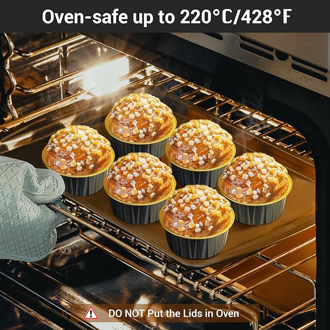 EUSOAR Creme Brulee Ramekins Disposable, 60pcs 5oz Foil Baking Cups with Lids and 60pcs Sporks