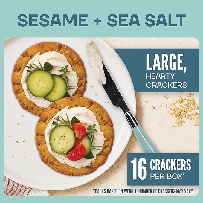 Wasa Sesame and Sea Salt Crisp Creations, 8.3 oz. (Pack of 8), Large Round Toppable Crackers Made