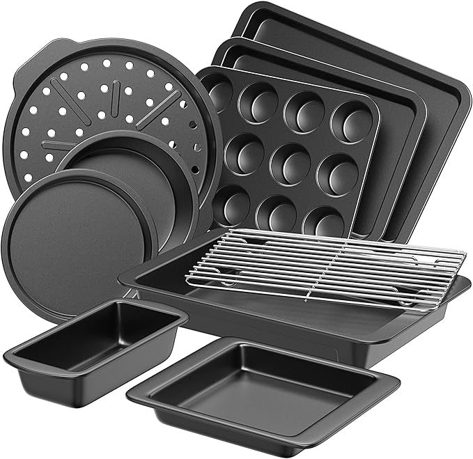 HONGBAKE Bakeware Sets, Baking Pans Set, Nonstick Oven Pan for Kitchen with Wider Grips, 10 Pieces