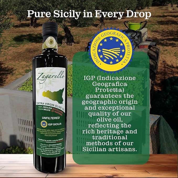Zagarello 100% Traceable Italian Olive Oil Extra Virgin - 25.4 Fl Oz Unfiltered, Pure, IGP Certified