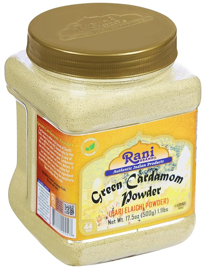Rani Green Cardamom Pods Powder, Ground with Green Husks (Hari Elachi) 17.5oz (1.1lbs) 500g PET Jar
