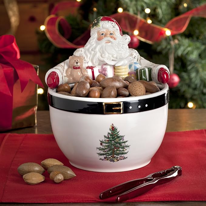 Spode Christmas Tree 7-Inch Santa Nut Bowl - Decorative Serving Bowl for Candies, Nuts, or Desserts