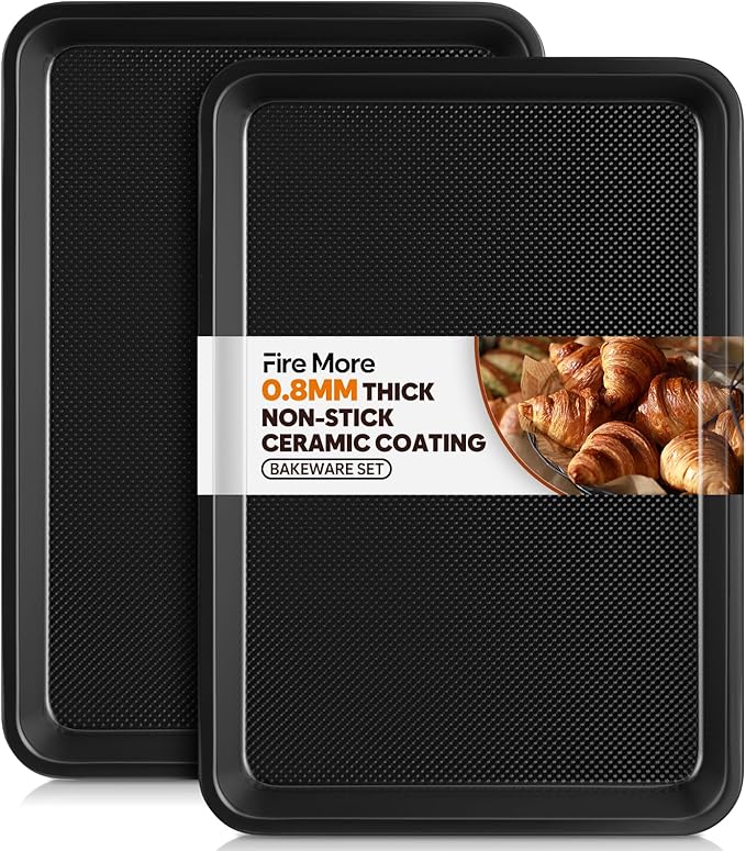2 Pack Cookie Sheets for Baking, Ceramic Half Baking Sheet Pans Set, Thicker Carbon Steel Baking