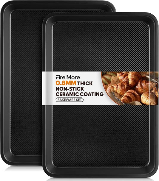 2 Pack Cookie Sheets for Baking, Ceramic Half Baking Sheet Pans Set, Thicker Carbon Steel Baking