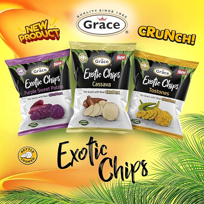 Grace Green Banana Chips 2.5oz - 6 Pack Plantain Chips Individual Bags - Jamaican Gluten Free