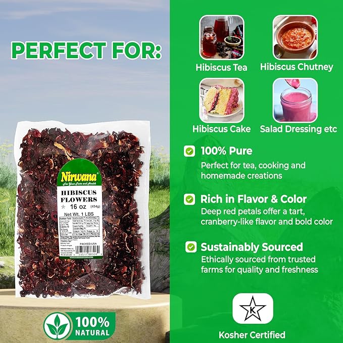 Premium Dried Hibiscus Flowers ??Whole Flower Petals for Herbal Infusions, Loose Leaf Blends, and