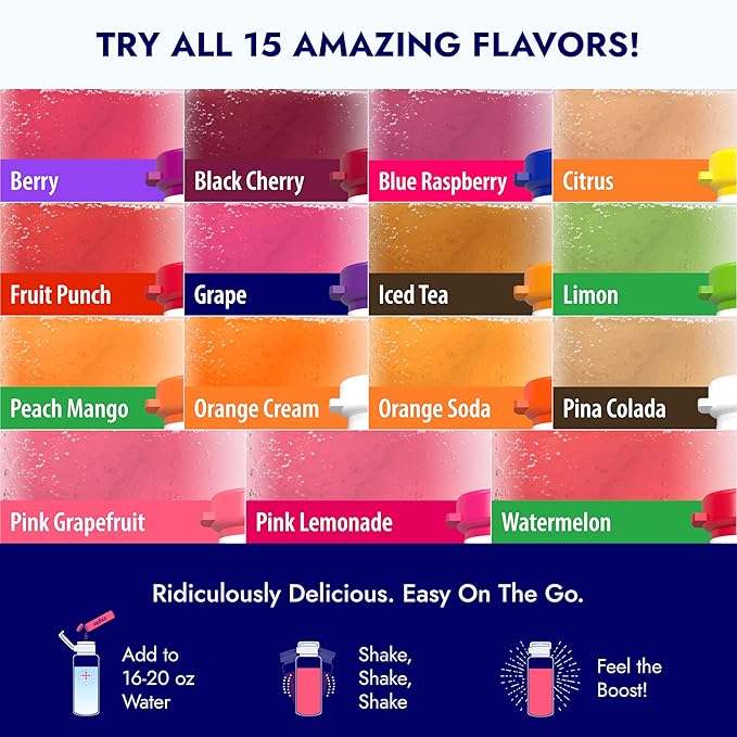 Zipfizz Daily Energy Drink Powder, Variety Pack, 15 Pack | 3-in-1 Sustained Energy, Rapid