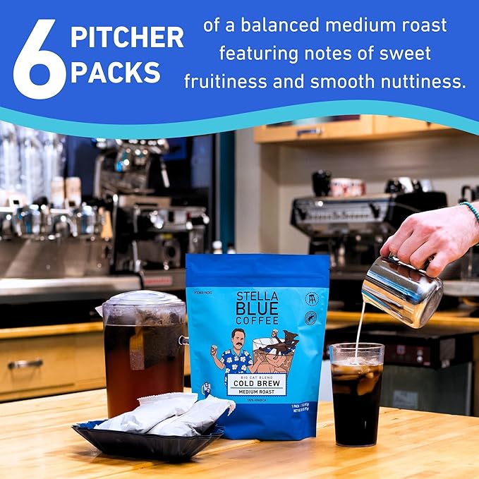 Stella Blue Cold Brew Coffee Packets, Electric Avenue Blend, Dark Roast Ground Coffee, Toffee, Dark