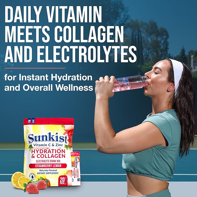 The Frozen Bean Sunkist Collagen Drink Mix - Hydration Strawberry Lemon Electrolyte Drink for Women