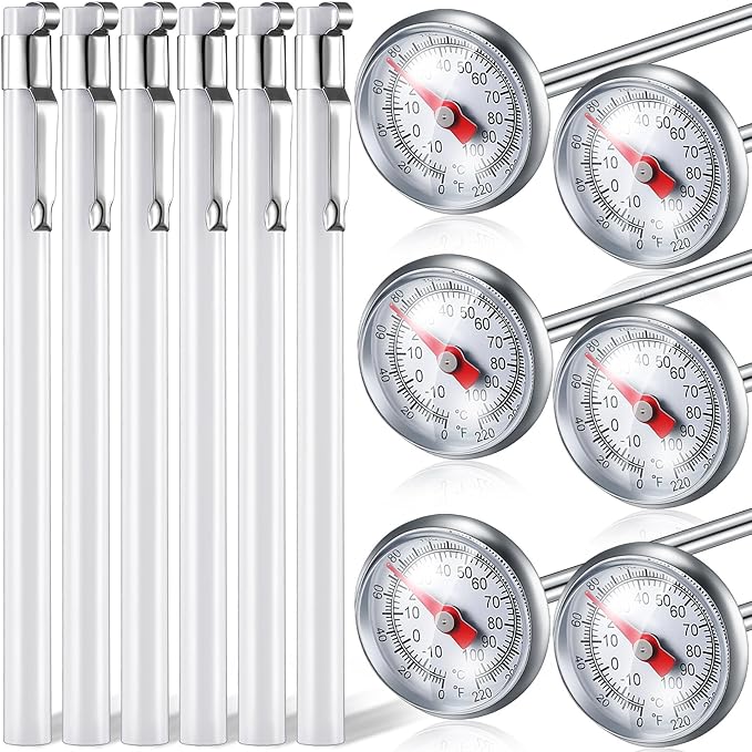 Xuhal 6 Pcs Stainless Steel Kitchen Thermometer with 5 Inch Long Stem 1 Inch Dial Thermometer Milk