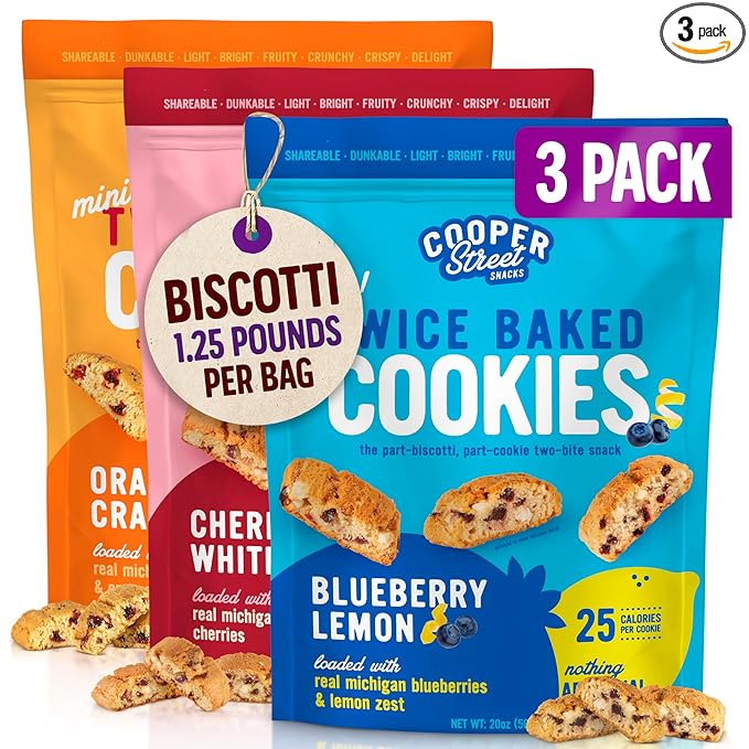 Cooper Street Cookies Twice Baked Italian Biscotti Cookies - Lemon Blueberry, Orange Cranberry and