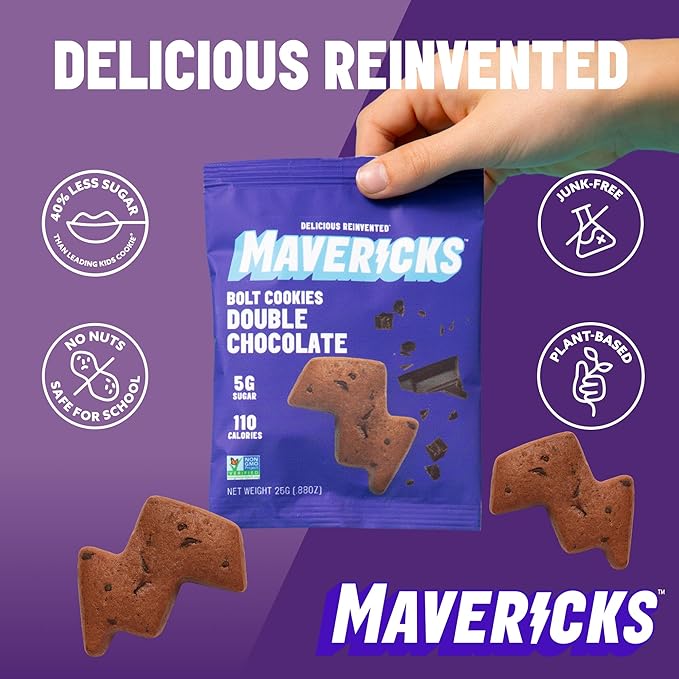 Mavericks Double Chocolate Bolt Cookies - Healthy Chocolate Chip Cookies, Plant-Based Snack for