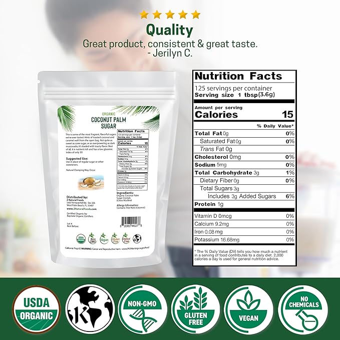 Z Natural Foods Organic Coconut Sugar - Nutrient-Dense, Flavorful & Unrefined Brown Coconut Sugar