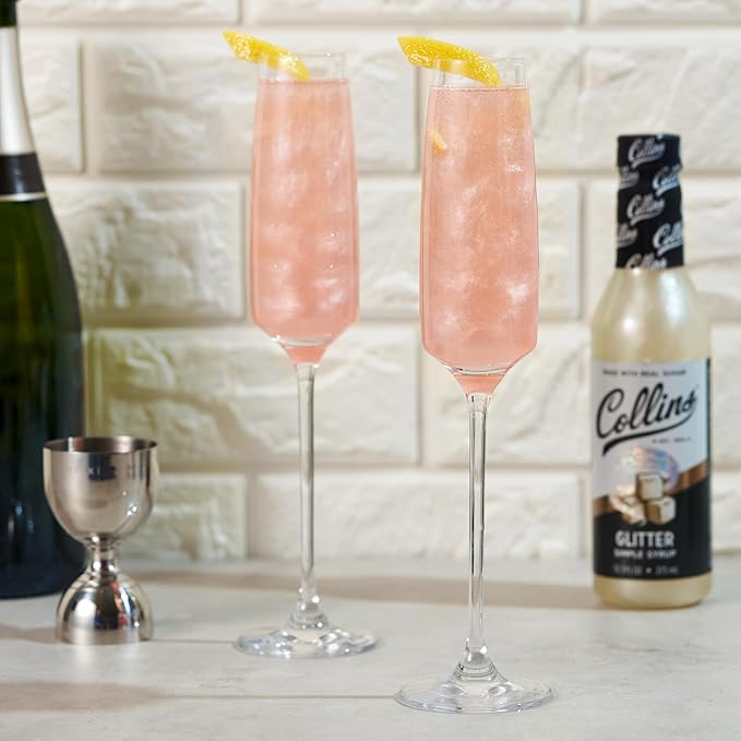 Collins Glitter Simple Syrup, Sparkle Cocktail Mixer with Edible Shimmer, Made with Real Sugar, No