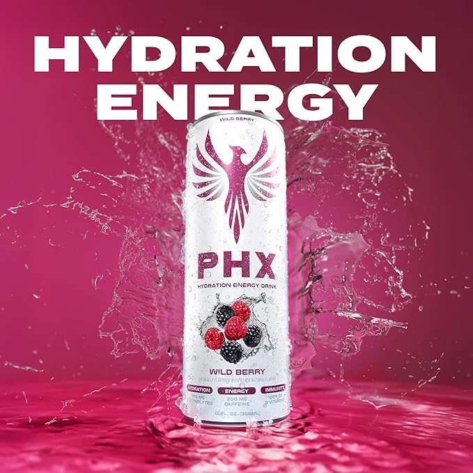 PHX Hydration Energy Drink - 700mg Electrolytes, 200mg Natural Green Tea Caffeine, 100% Daily Value
