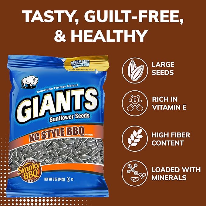 GIANTS KC Style BBQ Sunflower Seeds - Sunflower Seeds Bulk, Roasted Sunflower Seeds to Eat, BBQ