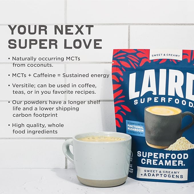 Laird Superfood Non-Dairy Coconut Powder Creamer - Sweet & Creamy + Adaptogens - Superfood Creamer