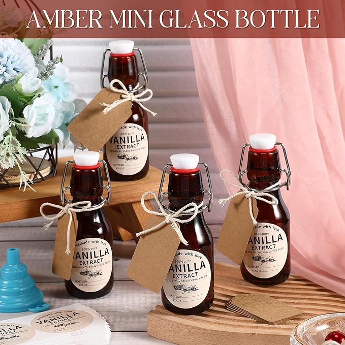 Vesici 20 Sets Swing Top Glass Bottles Set Amber Homemade Vanilla Extract Bottles with Stoppers
